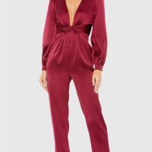 Mac Duggal Deep Red Satin Jumpsuit
